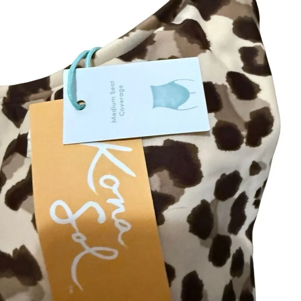 Kona sol women’s leopard print one piece bikini with waist tie size large